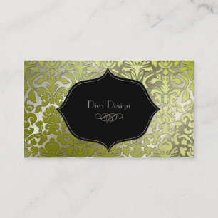 Faux silver baroque damask /black business card