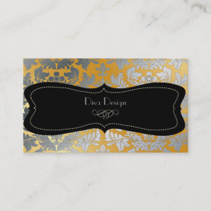 Faux silver baroque damask /black/gold tone business card