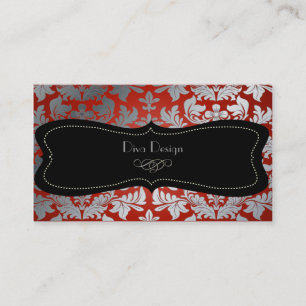 Faux silver baroque damask purple/black business card