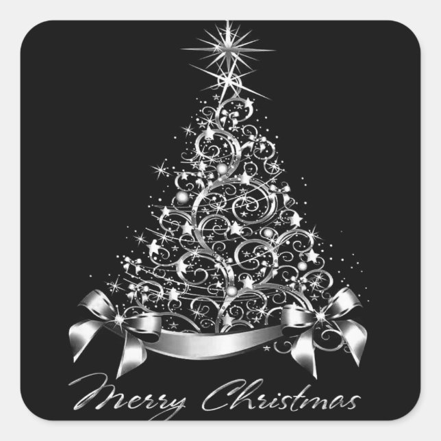 Faux silver Christmas tree Square Sticker (Front)