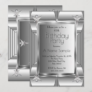 Faux Silver Chrome Metal look Birthday Party  Invitation