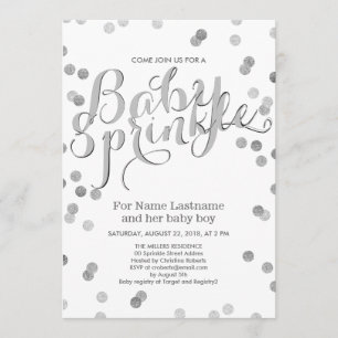 Faux Silver Confetti Modern Baby Sprinkle Invite