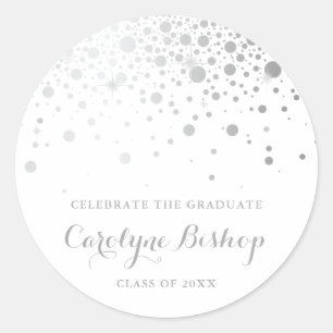 Faux SIlver Confetti Personalised Graduation Classic Round Sticker