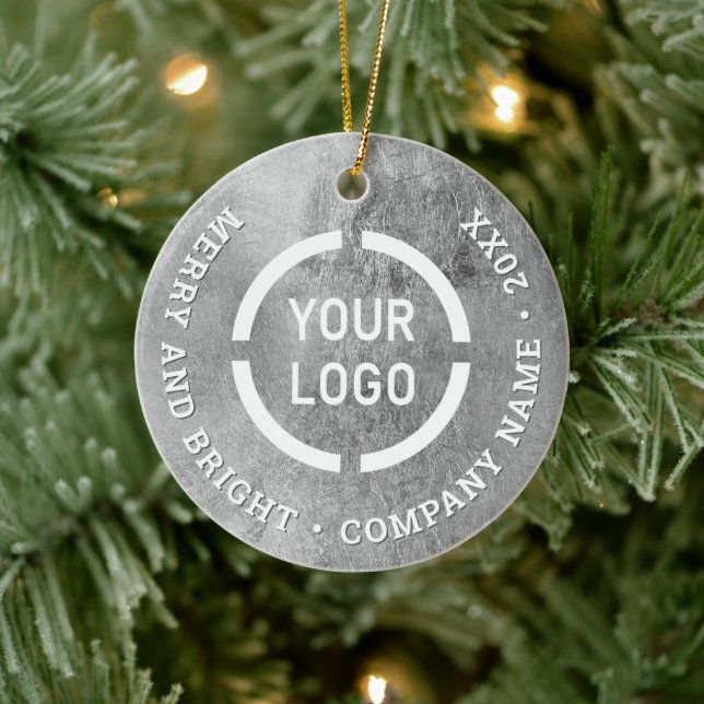 Faux silver custom business ornaments with logo (Tree)
