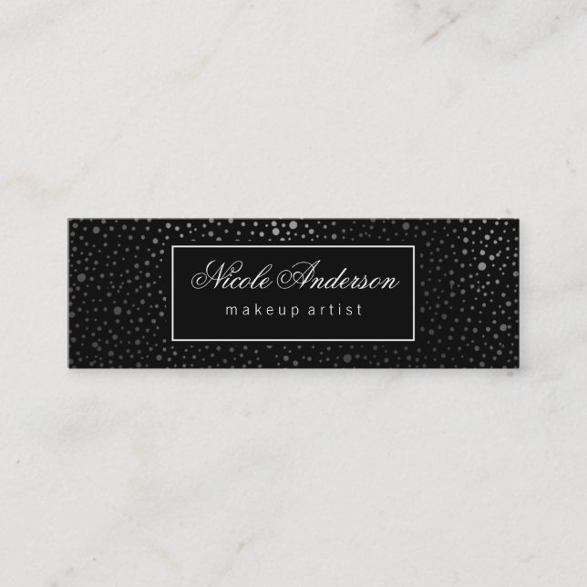 Faux Silver Dot Pattern Black Label Mini Business Card (Front)