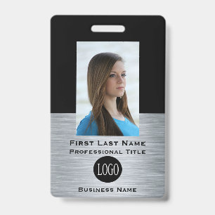 Faux Silver Employee Name Tags ID Badge No Barcode