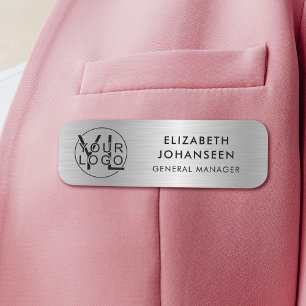 Faux Silver Employee Name Title and Business Logo Tag