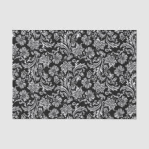 Faux Silver Floral Damasks Black Background 2 Tissue Paper