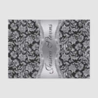 Faux Silver Floral Damasks Black Background