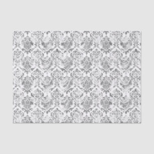 Faux Silver Floral Damasks White Background 2 Tissue Paper