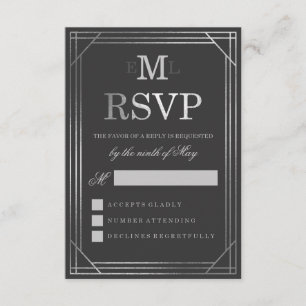 Faux Silver Foil Art Deco   Wedding RSVP Card