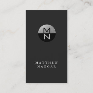 Faux Silver Foil & Black Circle Logo Business Card