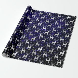 Faux Silver Foil Christmas Reindeer & blue bokeh Wrapping Paper