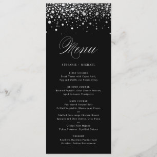 Faux Silver Foil Confetti Black Elegant Menu Card