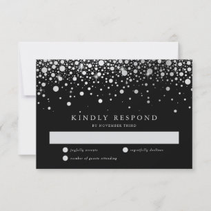 Faux Silver Foil Confetti Black & White RSVP Card
