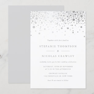 Faux Silver Foil Confetti Dots Wedding Invitation