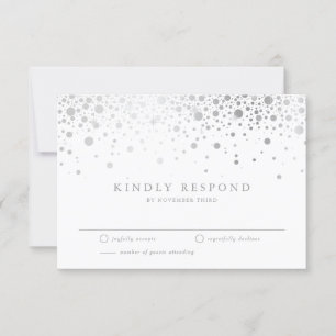 Faux Silver Foil Confetti Dots Wedding RSVP Card