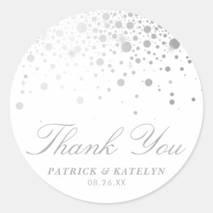 Faux Silver Foil Confetti Dots Wedding Thank You Classic Round Sticker