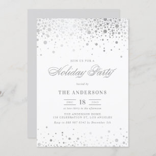 Faux Silver Foil Confetti Holiday Party Invitation
