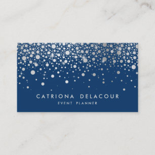 Faux Silver Foil Confetti   Navy Business Card