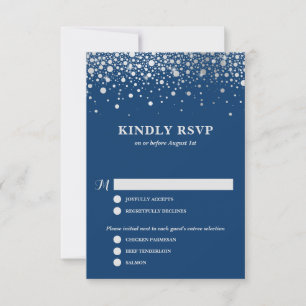 Faux Silver Foil Confetti   Navy Wedding RSVP Card