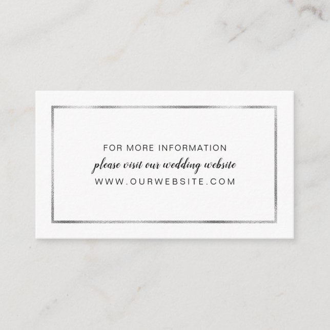 Faux Silver Foil Frame wedding website, info card (Front)