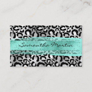 Faux Silver Foil Leopard Spot Aqua Brush Stroke Business Card