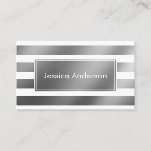 Faux Silver Foil Metallic and White Wide Stripes Business Card