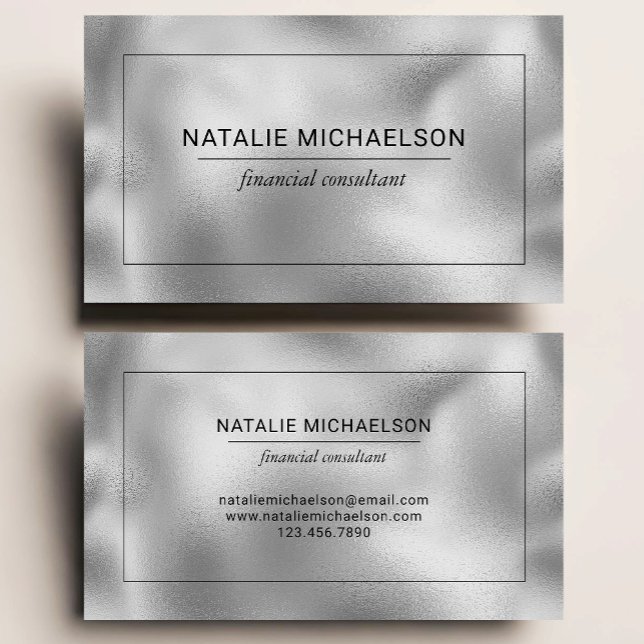 Faux Silver Foil Professional Black Border Business Card (Creator Uploaded)