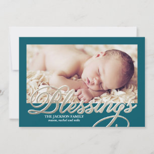 Faux Silver Foil Script Blessings Holiday Photo