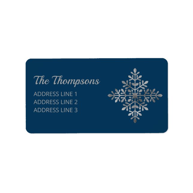 Faux Silver Foil Snowflake On Blue (Not Real Foil) Label (Front)