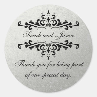 Faux Silver Foil Wedding Favour Thank You Classic Round Sticker