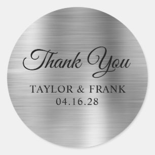 Faux Silver Foil Wedding Thank You Classic Round Sticker