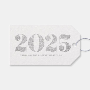 Faux Silver Glitter 2024 Typography Happy New Year Gift Tags