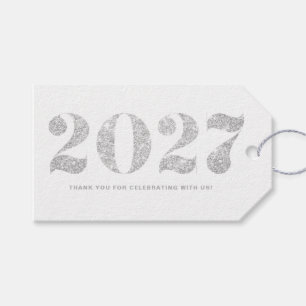 Faux Silver Glitter 2024 Typography Happy New Year Gift Tags