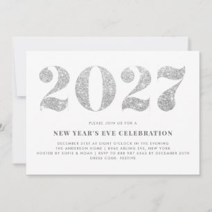 Faux Silver Glitter 2026 New Year's Eve Party Invitation