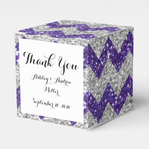 Faux Silver Glitter Chevron Pattern Purple Glitter Favour Box