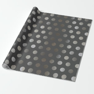 Faux Silver Glitter & Dark Grey Medium Polka Dot Wrapping Paper
