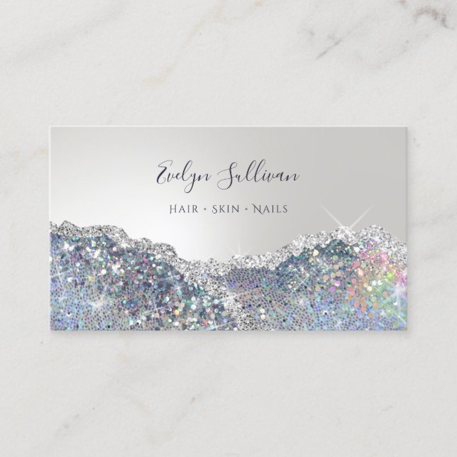 Faux silver glitter foil business card (Front)