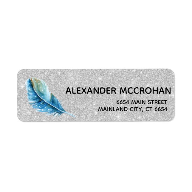Faux Silver Glitter Foil Feather Return Address (Front)