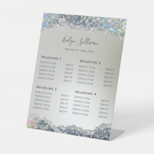 Faux Silver Glitter Foil  Price List Pedestal Sign