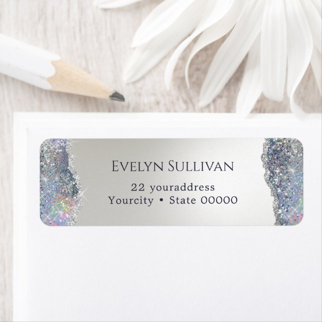 Faux Silver Glitter Foil Return Address Label (Insitu)
