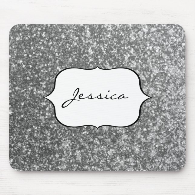 Faux Silver Glitter Glamour Girly Glam Name Mouse Pad (Front)