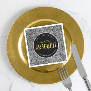 Faux Silver Glitter Graduate Graduation Napkin