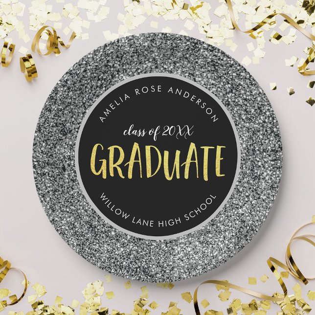 Faux Silver Glitter Graduate Graduation Paper Plate (Creator Uploaded)
