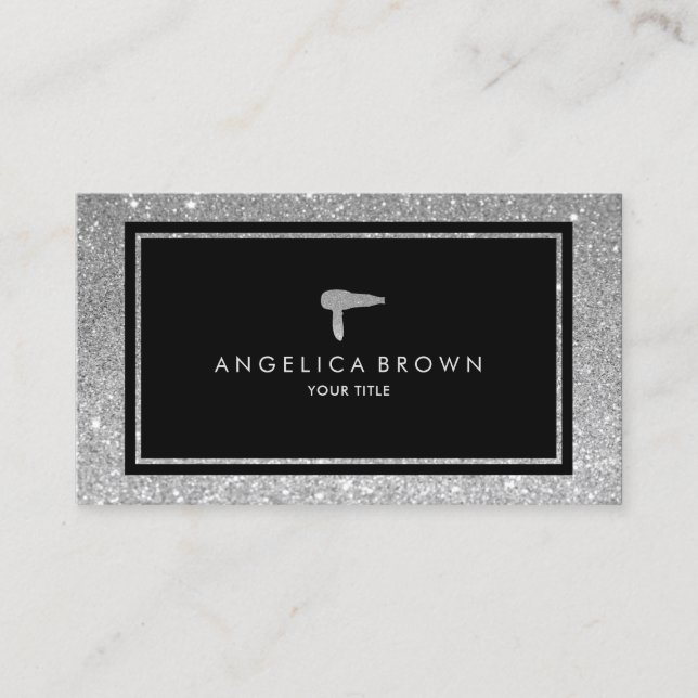 Faux Silver Glitter Hair Dryer Business Card (Front)