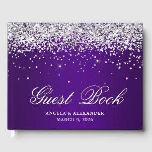 Faux Silver Glitter Indigo Purple Ombre Wedding Guest Book