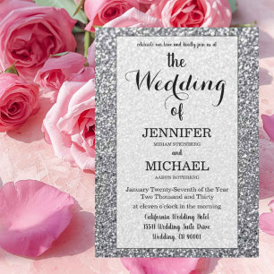 Faux Silver Glitter Luxury QR Code Wedding Invitation