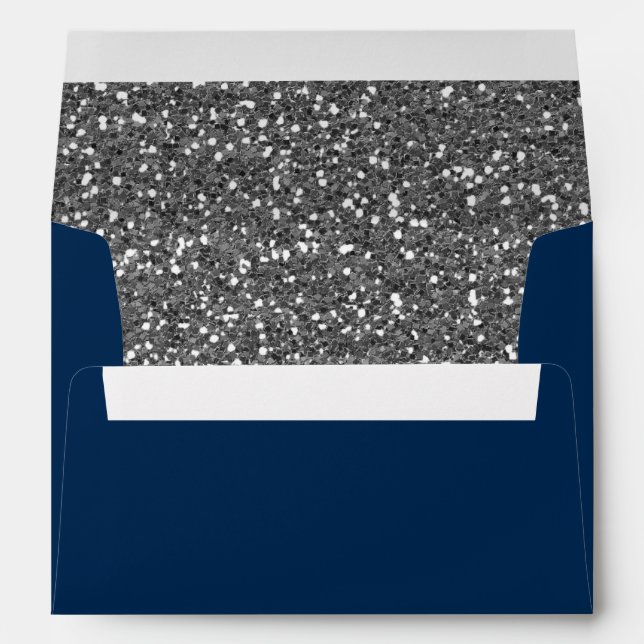 Faux Silver Glitter Navy Blue Envelope (Back (Bottom))
