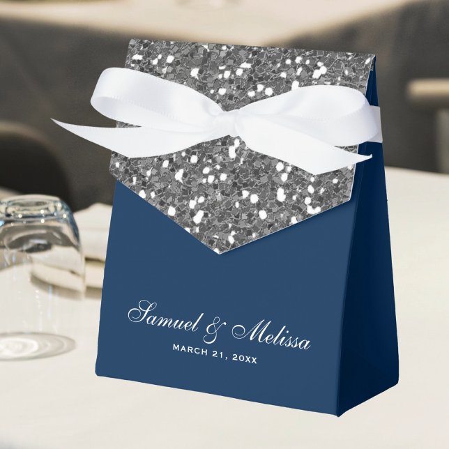 Faux Silver Glitter Navy Blue Wedding Favour Box (Creator Uploaded)